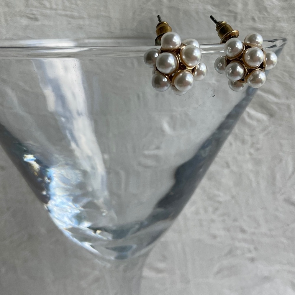 Faux Pearl Cluster Earrings Pierced Dainty Petite